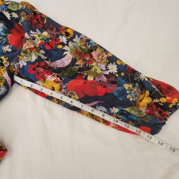 Alice + Olivia Floral Balloon Sleeve Kerri Bishop Dress Tie V-neck Silk Sz 6 - Picture 13 of 16